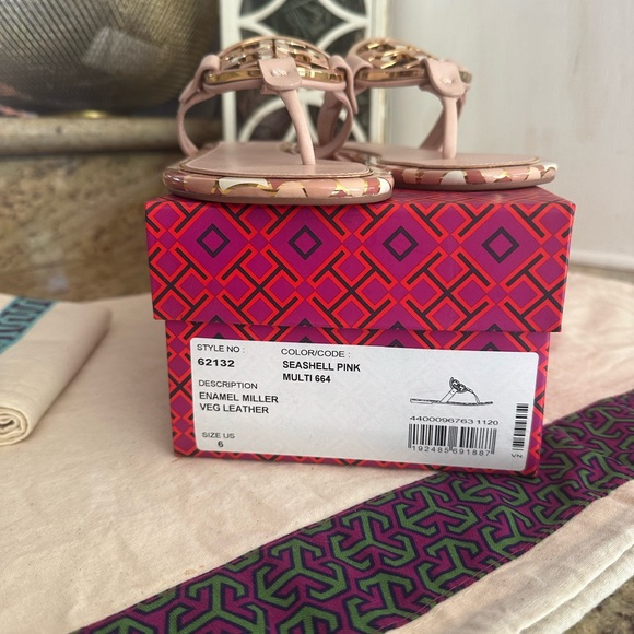 New Tory Burch ENAMEL MILLER VEG LEATHER color SEASHELL PINK multi - Picture 6 of 7